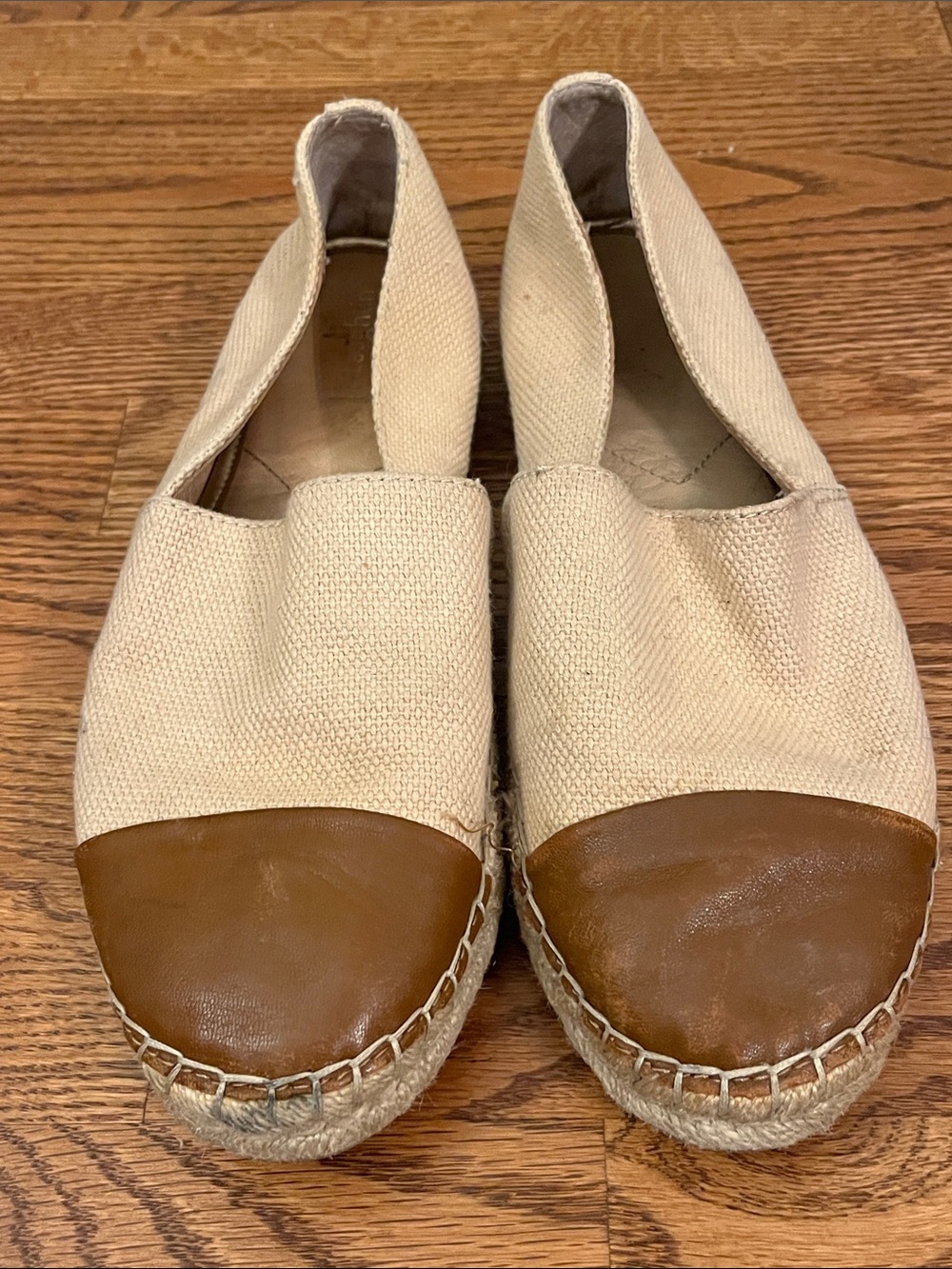 J.McLaughlin Canvas Leather Cap-Toe Espadrille Flats US 10